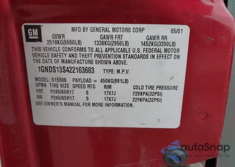 2002 Chevrolet Trailblazer Ltz из США, поврежденный, VIN 1GNDS13S422163683